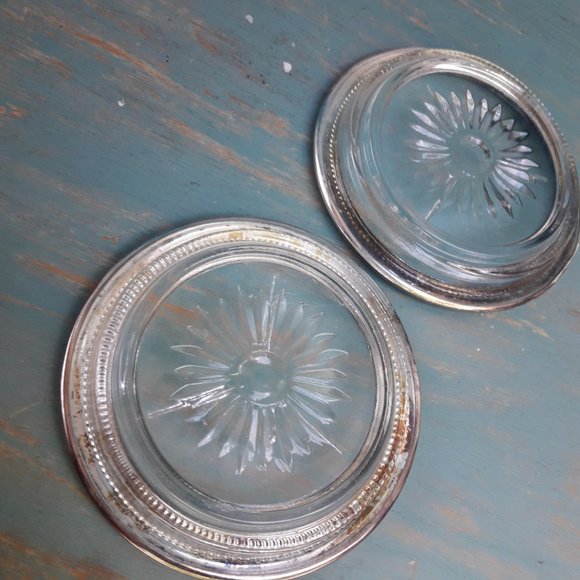 Glass Silver Plated Coasters Vintage Coaster Set Crystal Starburst New in Box - Picture 7 of 16